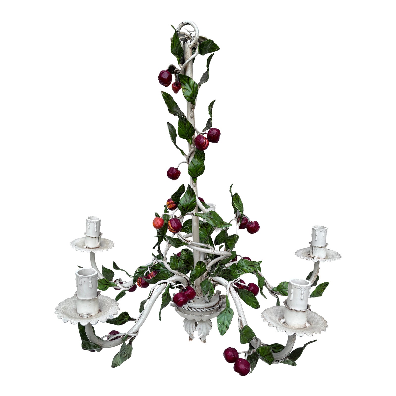 French Mid-Century French Cherries Tole Chandelier | Chairish