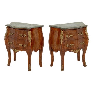 Pair of Louis XV Style Ormolu Mounted Walnut Bombe Commodes For Sale