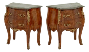 Pair of Louis XV Style Ormolu Mounted Walnut Bombe Commodes