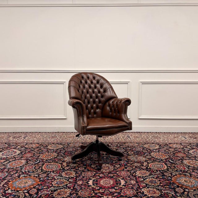 Brown English Chesterfield Directors Chair For Sale - Image 8 of 8