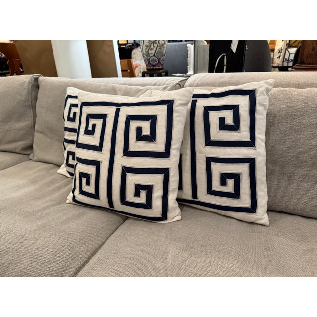 Coastal Barclay Butera for Eastern Accents Greek Key Throw Pillows, Set of Three For Sale - Image 3 of 12