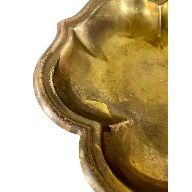 Mid 20th Century Vintage Hollywood Regency Quatrefoil Shape Brass Bowl With Cupid or Putti Base For Sale - Image 5 of 12