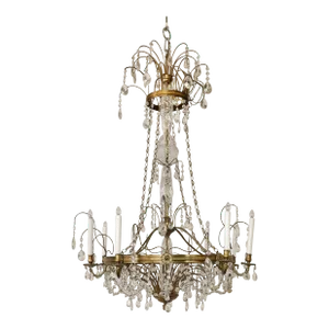 Eight Armed Crystal and Brass Chandelier, Early 20th C.