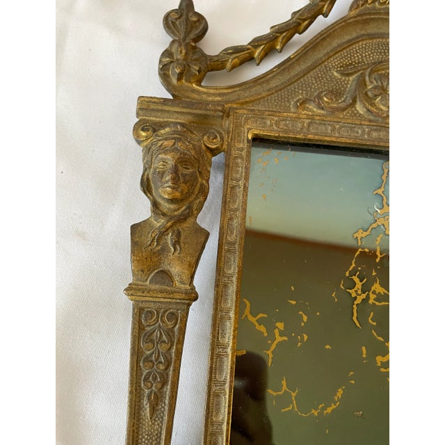 Vintage 1960s Brass Neoclassical Motif by Nb & Iw Gilded Rectangle Mirror Triple Arm Candelabra Sconce For Sale In Palm Springs - Image 6 of 10