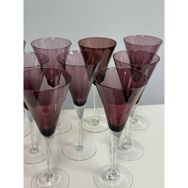 Circa 1990's Pottery Barn Amethyst Champagne Flutes, Set of Nine For Sale - Image 12 of 12