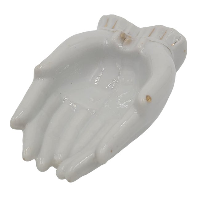 Mid 20th Century Porcelain Cupped Hands Trinket Dish - Made in Japan For Sale