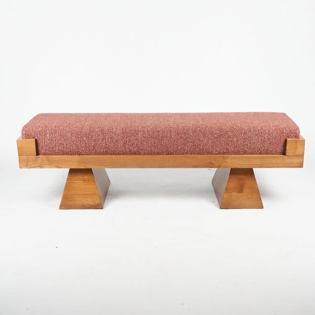 Bench with Pyramid Legs and Brick Bouclé Fabric from Artigianato Italiano, 2000s, Set of 2 For Sale - Image 9 of 9