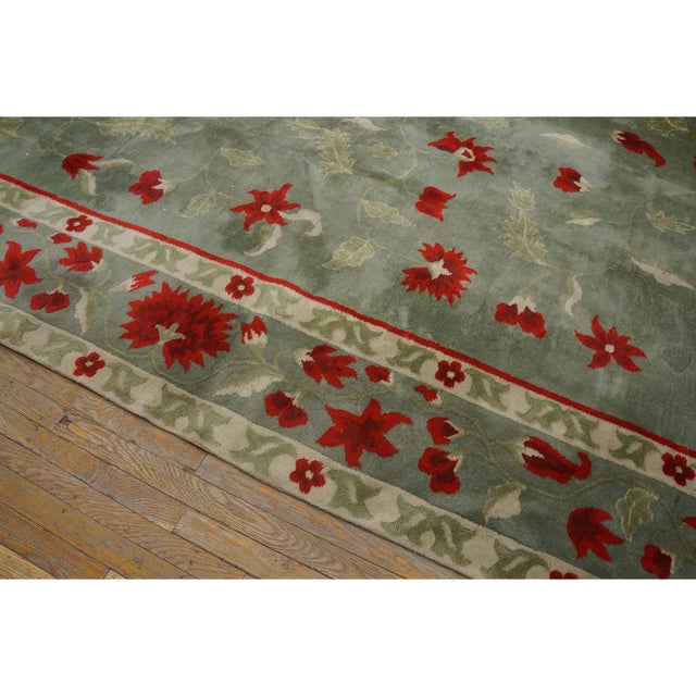 1930s Green Floral Antique Chinese Art Deco Carpet 9'9"x13'8" Knotted Wool Rug For Sale - Image 11 of 11