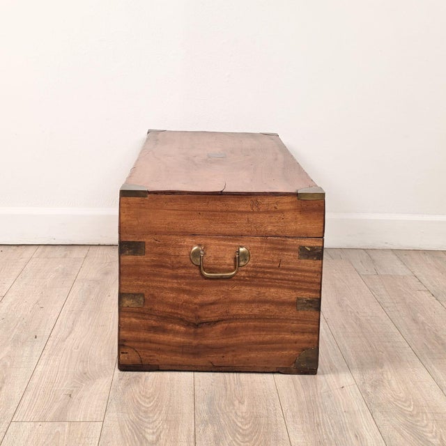 Wood Chinese Camphor Brass Mounted Campaign Trunk, Circa 1890 For Sale - Image 7 of 10