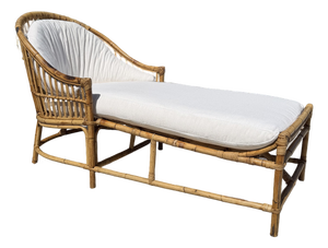 Vintage Rattan Stick Wicker Art Deco Chaise With New Perennials Upholstery
