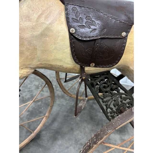 Vintage Victorian Style Hand Carved Wooden Childs Pedal Horse Tricycle For Sale - Image 4 of 8