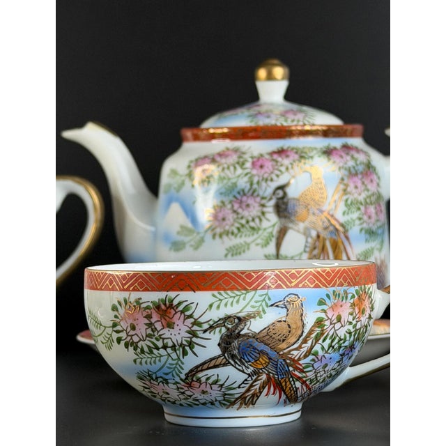 Lithophane Geisha Tea Set for Six from Kutani, 1940s, Set of 15 For Sale - Image 4 of 15