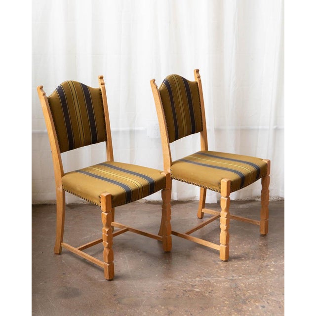 1970s Set of Six Danish Modern Oak and Wool Dining Chairs in the Manner of Henning Kjærnulf, 1970s For Sale - Image 5 of 17