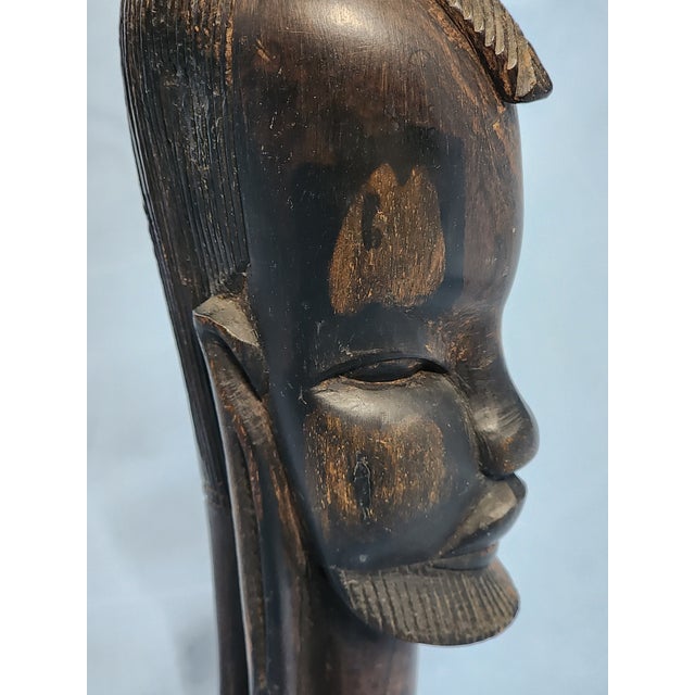 Wood Solid Ebony Hand Carved African Male Bust ~ Tribal Vintage Figurine ~ Primitive Statue For Sale - Image 7 of 7
