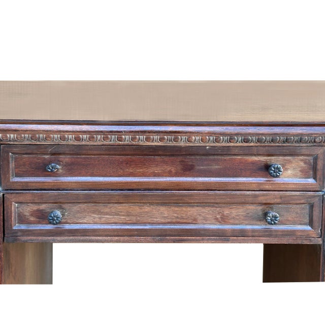 Wood Vintage Traditional Single Plank Wood Top Carving Desk Console Table Cabinet For Sale - Image 7 of 12