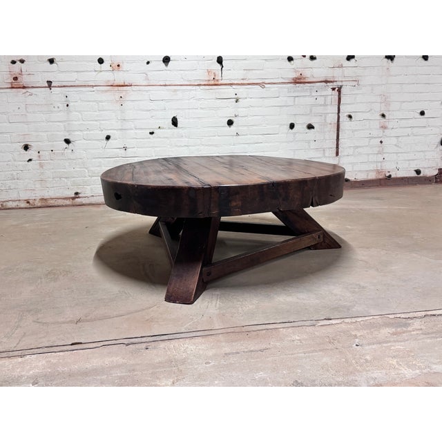 Wood Vintage Brutalist Wabi-Sabi Round Oak Coffee Table, 1950s For Sale - Image 7 of 8