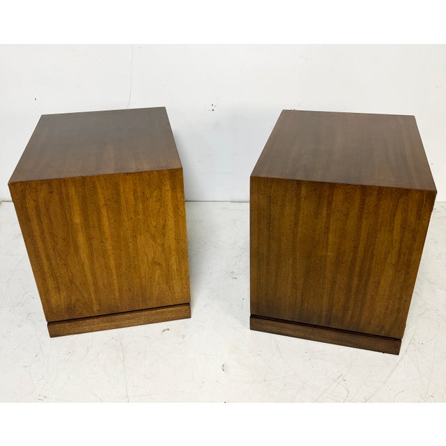 Wood Pair of Campaign Style End Tables / Night Stands by Drexel Circa 1960s For Sale - Image 7 of 9