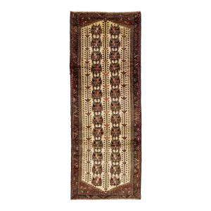 4 X 10 Vintage Hamadan Beige Wool Rug With Allover Design