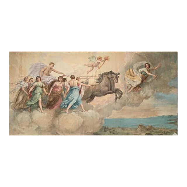 Circa 1875 French Toile Peinte Depicting the Triumph of Aurora, Length – 195 In. For Sale