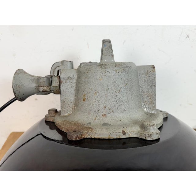 Black Enamel and Cast Iron Industrial Cage Pendant Light from Elektrosvit, 1960s For Sale - Image 13 of 18