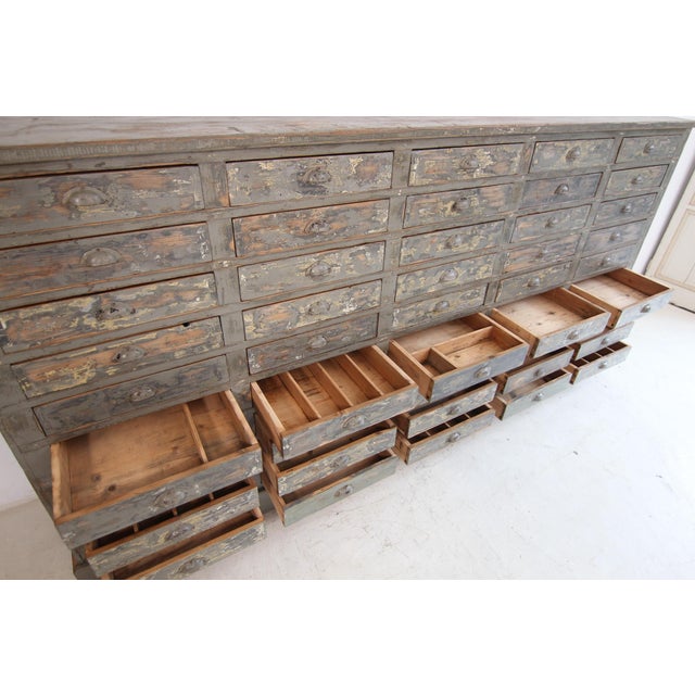 Large Original Painted Pine Workshop Drawer Cabinet, 1920s For Sale - Image 17 of 18