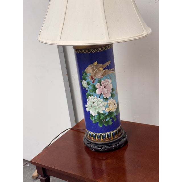 Late 20th Century Chinese Cloisonné Style Phoenix and Peony Table Lamp For Sale - Image 4 of 14
