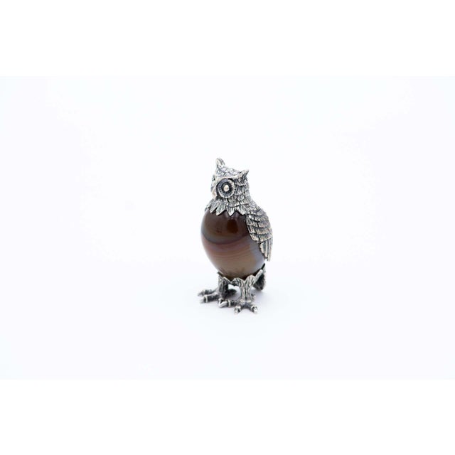 Silver-Gilded and Stone Miniature Owl For Sale - Image 3 of 3