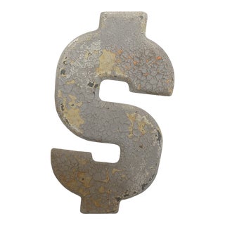 Vintage 1960’s Rustic Metal Letter ''$" Dollar Beveled Sign For Sale