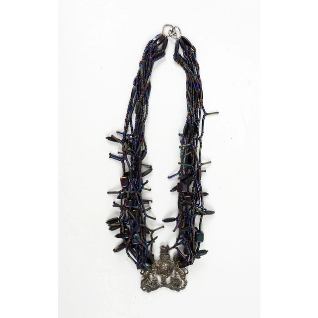 English Vintage 1990s Artist Made Purple Iridescent Beaded Necklace For Sale - Image 3 of 7