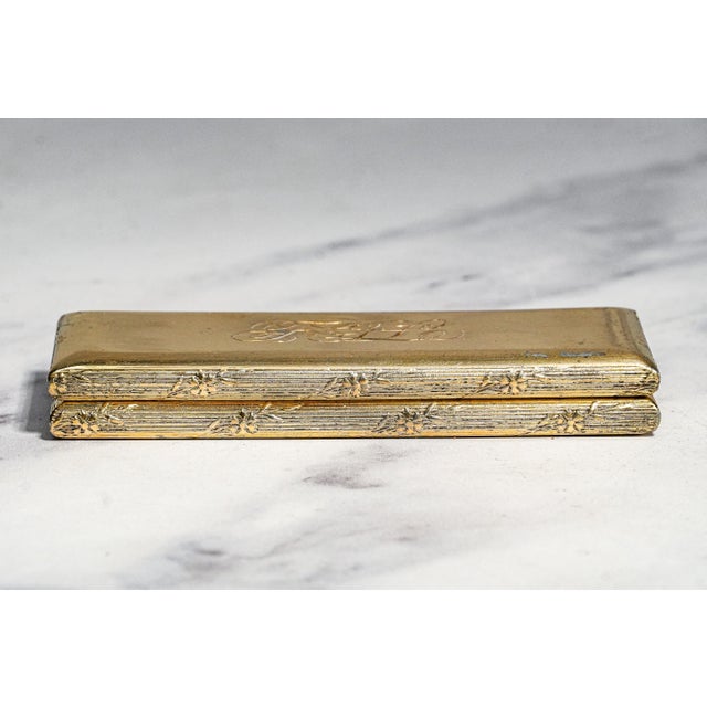 1930s Heavy Antique Meriden Stamp Box Gold Gilt Desk Paperweight Accessory Home Office Decor For Sale - Image 5 of 13