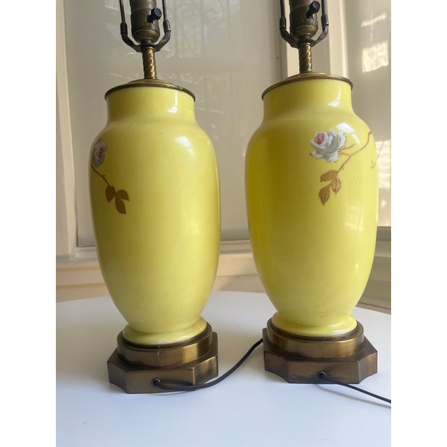Mid 20th Century Baccarat Style Yellow Opaline Glass Japonisme Lamps, Signed Baccarat - a Pair For Sale In Washington DC - Image 6 of 18