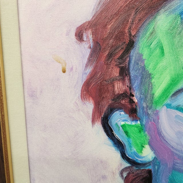 Blue Vintage 2000 Original Fauvist Expressionist Female Nude Portrait Painting For Sale - Image 8 of 13