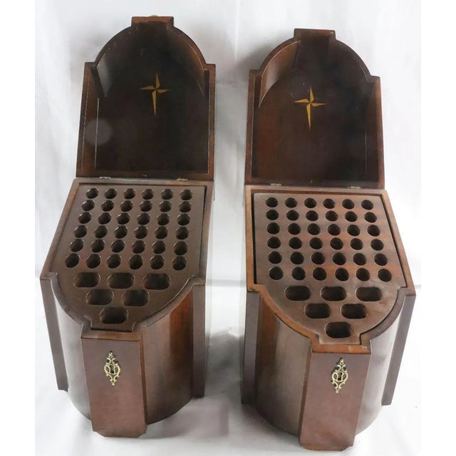 Brass Pair of Mid 20th Century Inlaid Mahogany Knife Boxes For Sale - Image 8 of 9