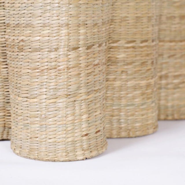 Tan Pair of Wicker Drapery Ghost End Tables For Sale - Image 8 of 10