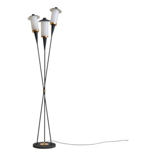 Italian 3-Arm Metal Star Motifs Floor Lamp in the Manner of Stilnovo, 1950s For Sale