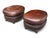 Wood Vintage Oval Brown Leather Ottomans With Brass Nailhead Trim – A Pair For Sale - Image 7 of 7