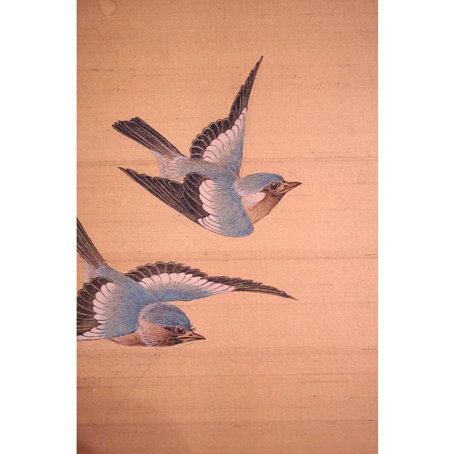 Antique Japanese Painted Silk Panel with Flowers and Birds Decor, 1900s For Sale - Image 4 of 7