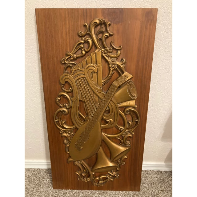 1950s Mid Century Wood & Brass Musical Wall Hanging For Sale - Image 5 of 5