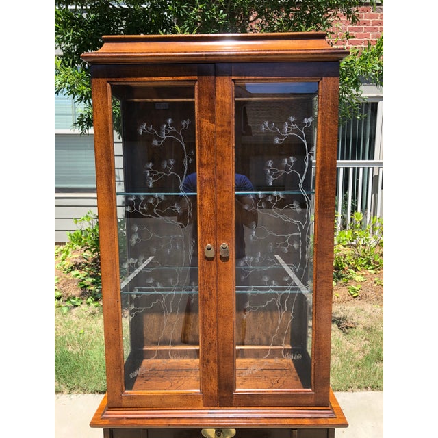 Wood 1970s Mid Century Modern Ming Pagoda Top Campaign China Cabinet For Sale - Image 7 of 13