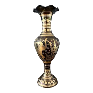 Large Vintage Etched Brass Vase
