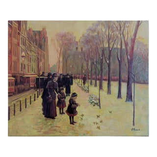 Mid-20th Century Signed M. Ramonde - Parisian Boulevard Scene With Figures, Oil on Canvas For Sale
