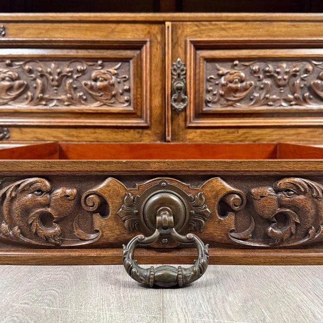 19th Century English Pollard Oak Sideboard with Bevelled Mirror For Sale - Image 12 of 15