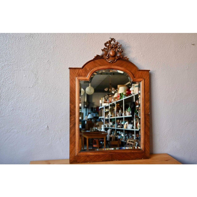 Antique Wall Mirror in Carved and Beveled Oak and Fortin Veneer, 1930s For Sale - Image 11 of 11