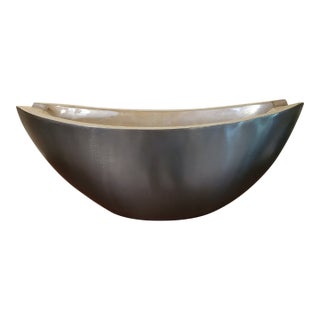 Interlude Chrome & Black Oval Centerpiece Bowl For Sale