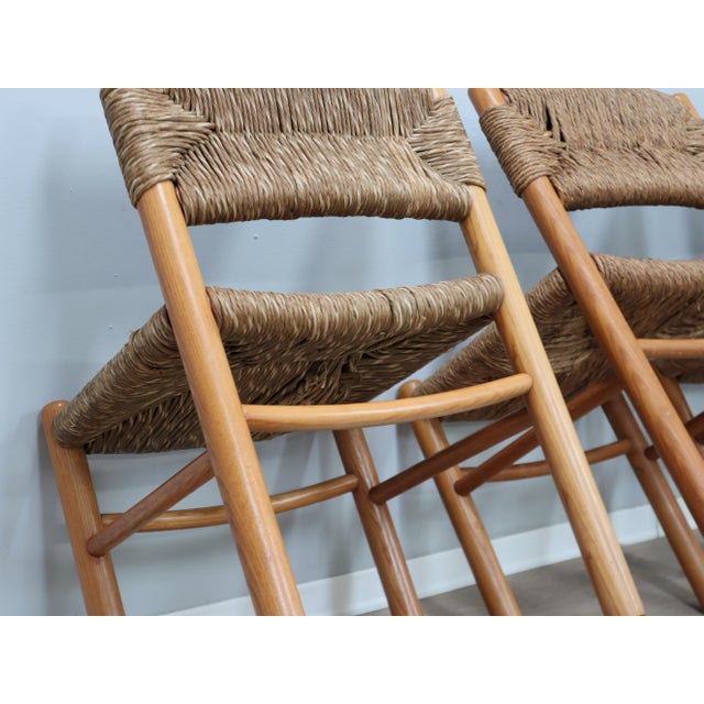Mid-Century Modern Vintage Chairs in Woven Straw and Wood by Charlotte Perriand, 1960s, Set of 8 For Sale - Image 3 of 17