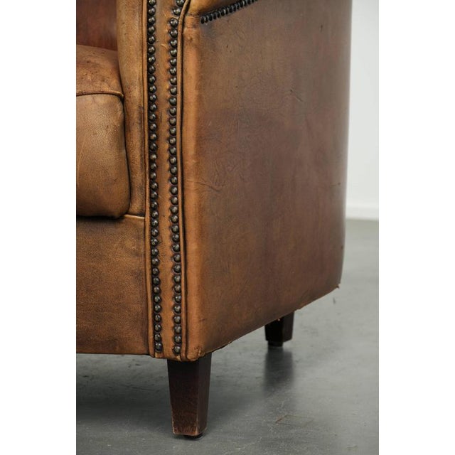 Vintage Worn Sheepskin Club Armchair For Sale - Image 13 of 14