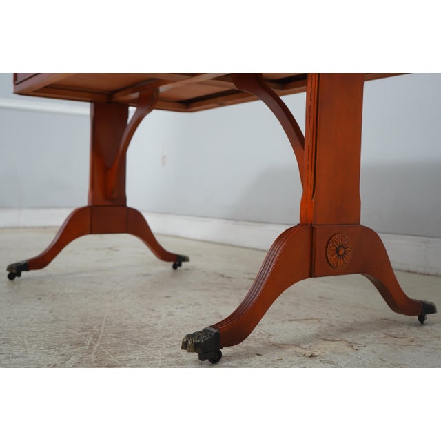 English Leather Top Yew Wood Writing Desk For Sale - Image 16 of 17