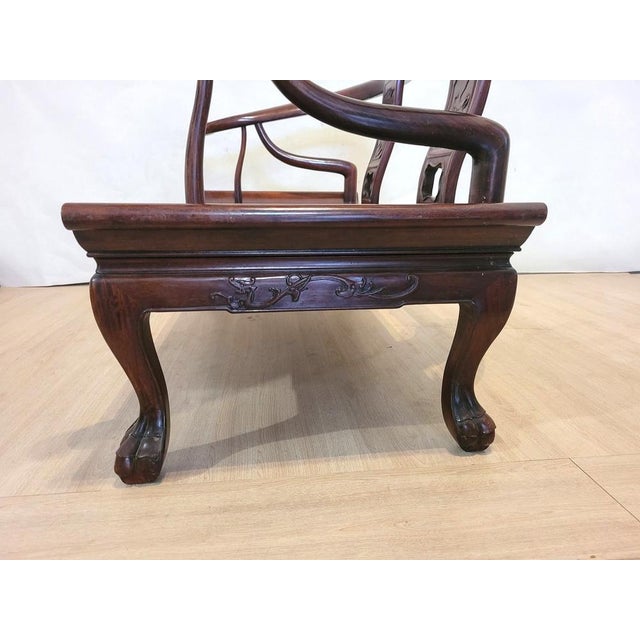 Brown Chinese Carved Wooden Bench Seat, Late 19th Century For Sale - Image 8 of 18