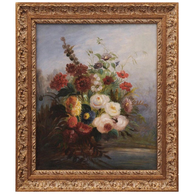 19th Century French Floral Still Life Oil Painting, Framed For Sale - Image 11 of 11