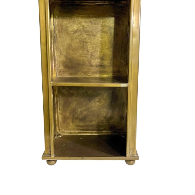Vintage Edward Alden Brutalist Brass-Tone Metal Wall Curio Shelf Cabinet, Hong Kong, Signed For Sale - Image 10 of 17